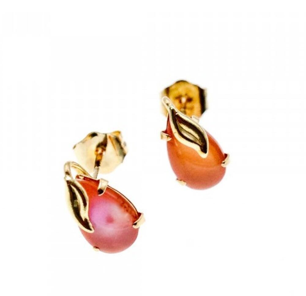 14K Yellow Gold Pink Quartz Earrings